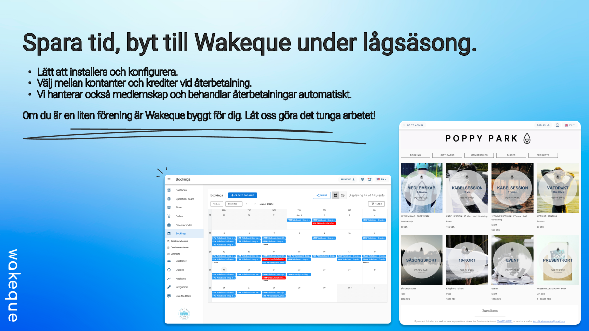 Erbjudande om bokningssystem från Wakeque för våra föreningar 